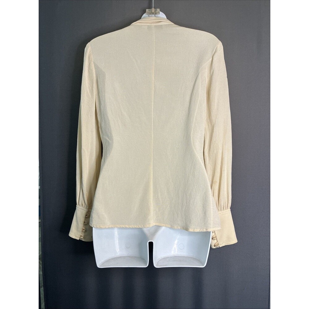 Trina Turk Long Sleeve Blouse Small? Ivory Statement Cuff Gold Buttons STAINS - Picture 6 of 16